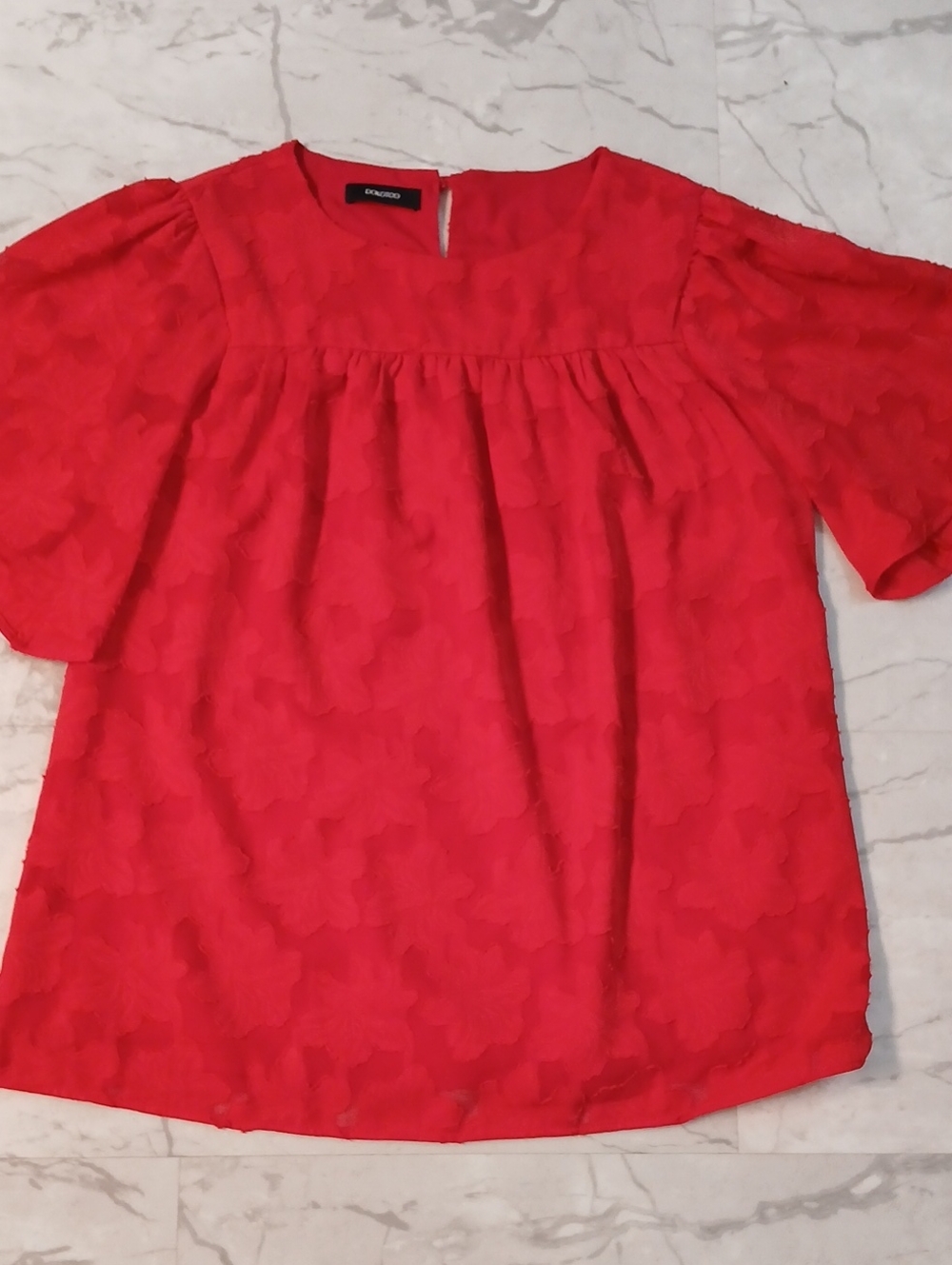 ERDEM Bright Red Puff-Sleeve Floral Jacquard Top